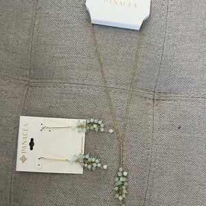 Set of Panacea Cluster Stone Drop Earrings and necklace. Never used.